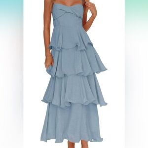Elegant Blue Tiered Maxi Dress